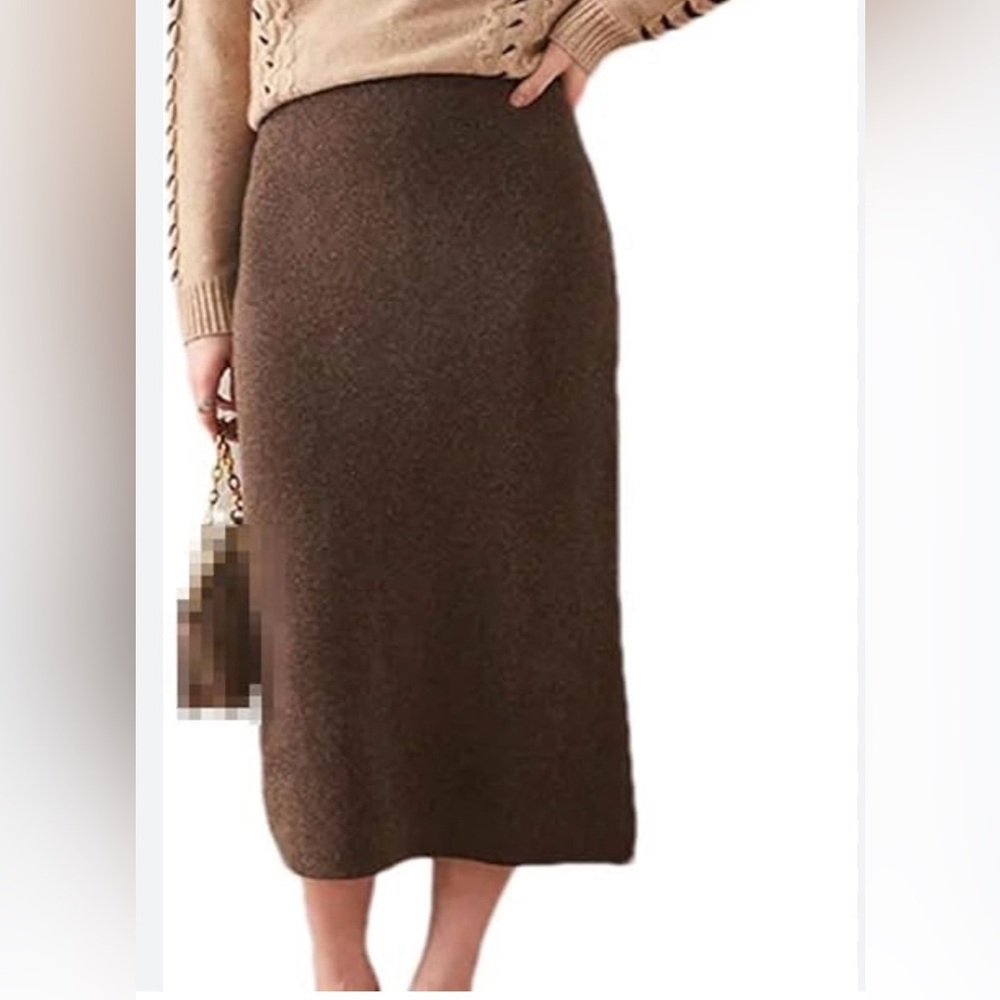 New Donna Karan Brown Pencil Skirt cashmere size L - Picture 12 of 15